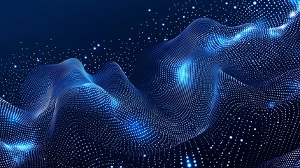 Dynamic Blue Waveforms with Dots and Lights on Dark Background