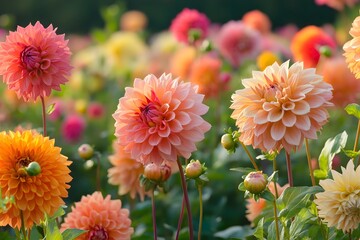 Field of colossal, vibrantly colored flowers that sway gently, emitting a soft, harmonious hum