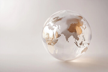 Minimalistic golden world globe on white background.