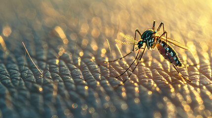  Close-up of a mosquito feeding on human skin, mosquito, close-up, feeding, blood, skin, insect, bite, parasite, macro ai generative..