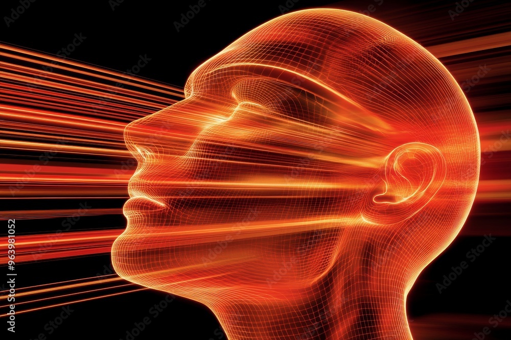 Poster gliotransmission limbic system and neural signal processing face surrounded by glowing orange lines 