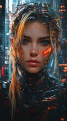 84. An artist in a cyberpunk style, futuristic and edgy