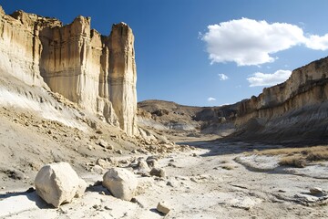 Fototapeta premium Desert landscape filled with towering rock spires and hoodoos, carved by wind and water