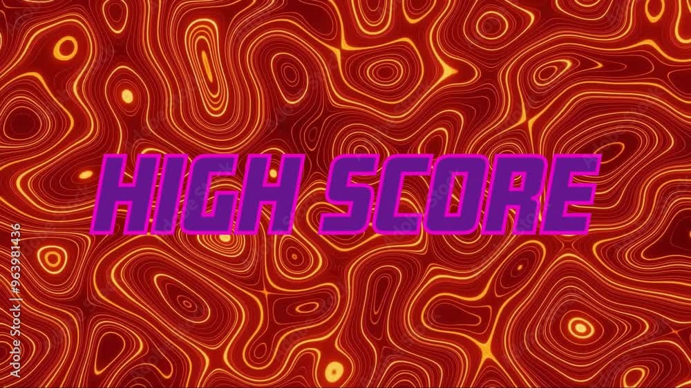 Poster animation of high score text over yellow lines on red background