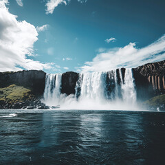 Scenic view of waterfall against sky