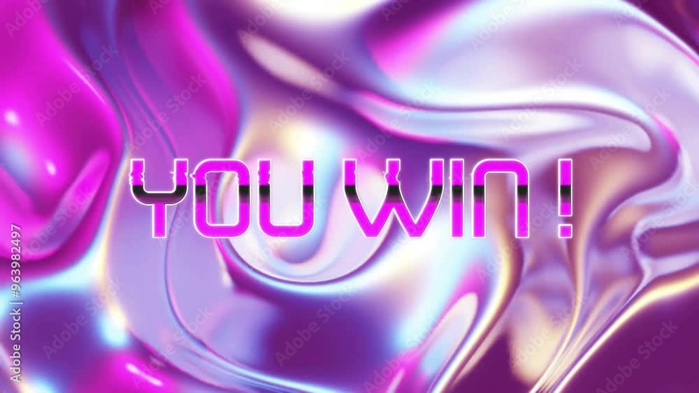 Poster animation of you win text over metallic patterned background
