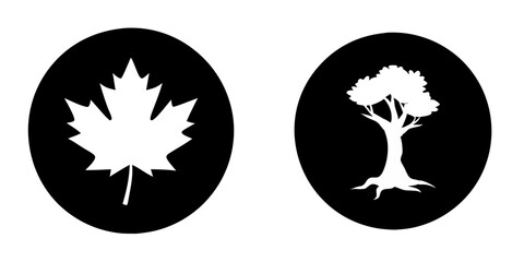 Obraz premium Set of 2 icons tree and maple leaf on black background