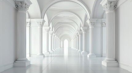 3D rendering corridor pillars background3d render of a corridor with columns 3d rendering white corridor pillars background AI generated