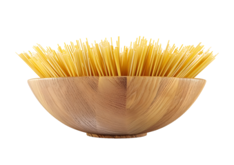 Bowl of raw spaghetti pasta. Isolated on a transparent background
