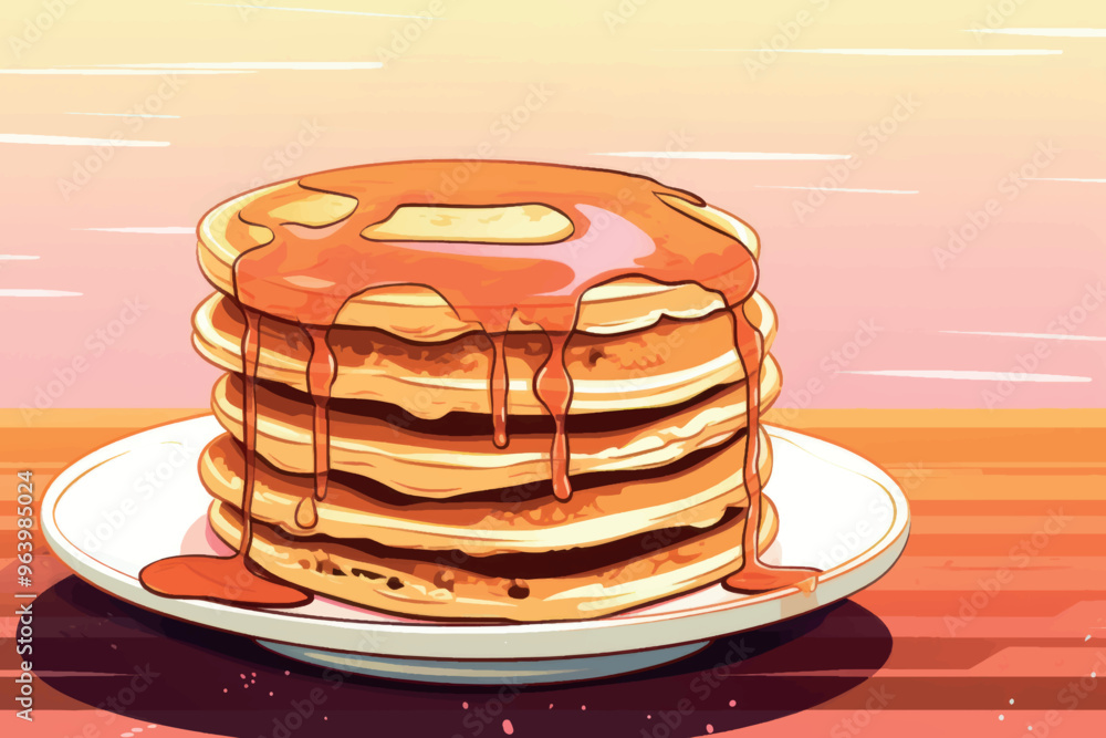 Poster rawpixeloffice14_pancakes_with_syrup_and_butter_flat_vector_ill_4020a3be-a7a1-401e-886b-9a639da9ea55