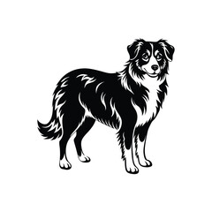 Silhouette of sitting Australian shepherd dog vector clipart design