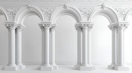 Naklejka premium 3D rendering corridor pillars background3d render of a corridor with columns 3d rendering white corridor pillars background AI generated