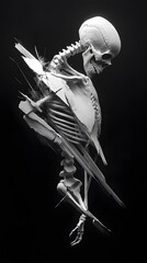 A Fragmented Skeleton with a Bent Head and Hand Reaching Out