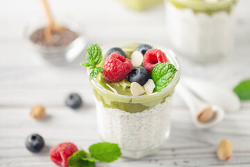 Chia Plant Milk Pudding with Pistachio Butter and Berries