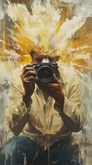 Fototapeta premium 64. An artist holding a camera, capturing moments of inspiration