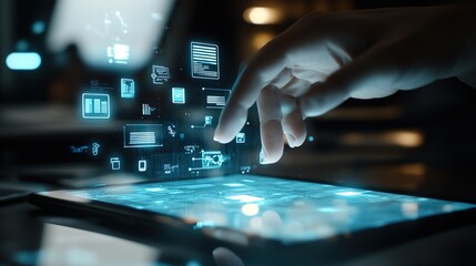 Document management, software system for managing documents, information, organization system concept. document searches and shares, data access, documentation reducing data loss.photo