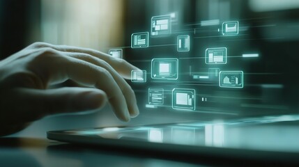 Document management, software system for managing documents, information, organization system concept. document searches and shares, data access, documentation reducing data loss.photo