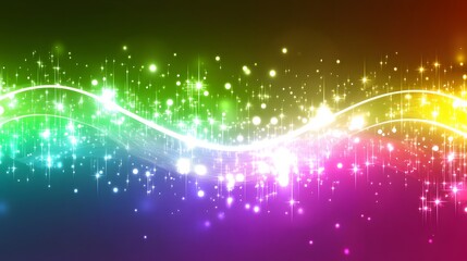 Abstract Rainbow Sparkle Background with Glowing Waves