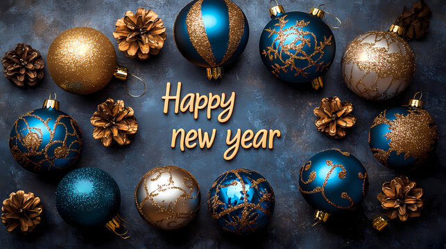 Colorful Christmas balls with a New Year greeting. Happy ner year