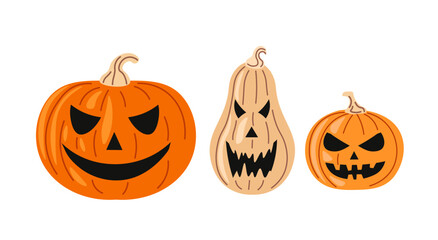 Three Halloween pumpkins illustration vector