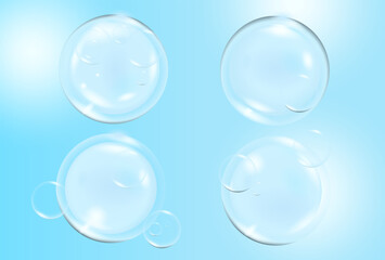 Collagen serum bubbles on blue background.