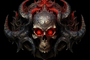 Obraz premium The skull of a demon with horns and red fire