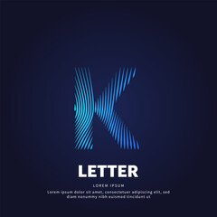 Vector logo Letter K color silhouette on a dark background. Letter K shape icon with creative simple line art structure. EPS 10