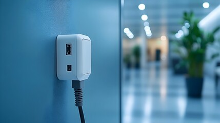 Sleek power plug and socket in a minimalist office environment