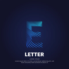 Vector logo Letter E color silhouette on a dark background. Letter E shape icon with creative simple line art structure. EPS 10