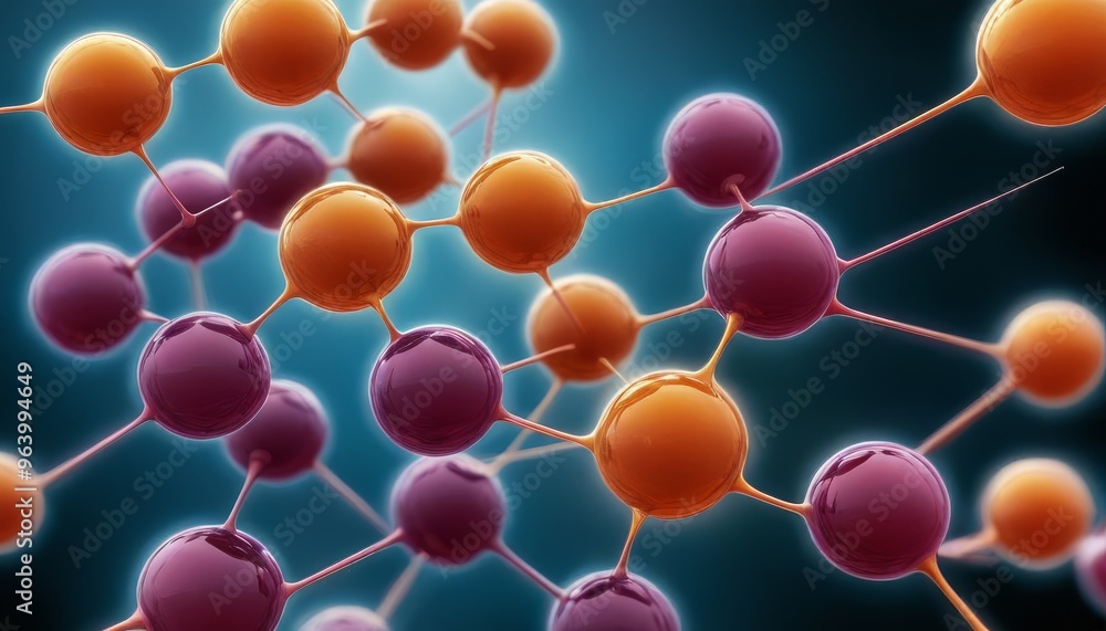 Poster a vibrant and colorful representation of a molecular structure, showcasing interconnected atoms. thi