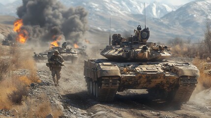 Tactical Drones Tanks and Soldiers Linked Through Battlefield Network for Coordinated Maneuvers