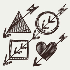 Fototapeta premium Hand-drawn doodle-style shapes and arrows illustration..