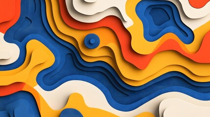 Abstract Colorful Paper Cut Background with Wavy Lines  Blue  Yellow  Orange and White