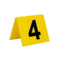 Crime scene investigation. Yellow marker for identification of material evidence on a white...