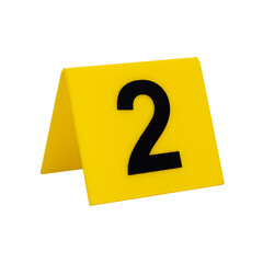 Crime scene investigation. Yellow marker for identification of material evidence on a white...