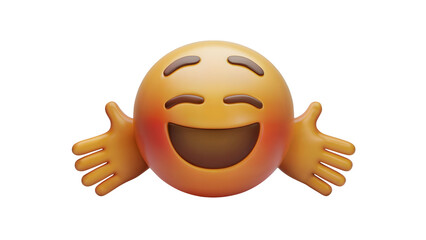 A 3D-rendered smiling emoji with arms outstretched, as if offering a welcoming hug