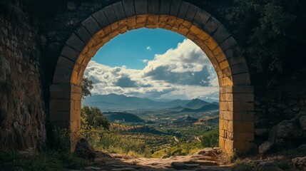 Nature framed by stone arch