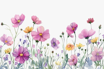 Colorful watercolor floral field