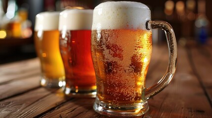 Beer with foam in glass for drink alcohol cold beverage on bar for celebration