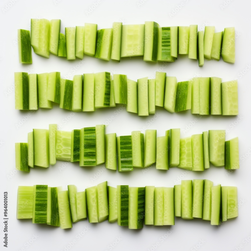 Aufkleber artfully arranged cucumber slices displayed on a clean white background in a parallel pattern