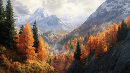 Fall forest on mountain