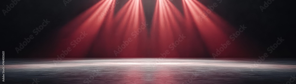 Poster a stunning stage setup with vibrant red lights creating an inspiring atmosphere for performance and 
