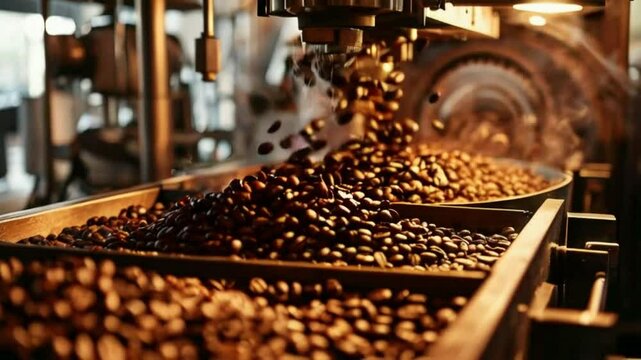Roasted coffee beans are spinning in a cooling rack without the coffee roasting machine.