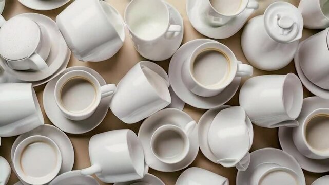 Numerous white coffee cups to provide texture and background.