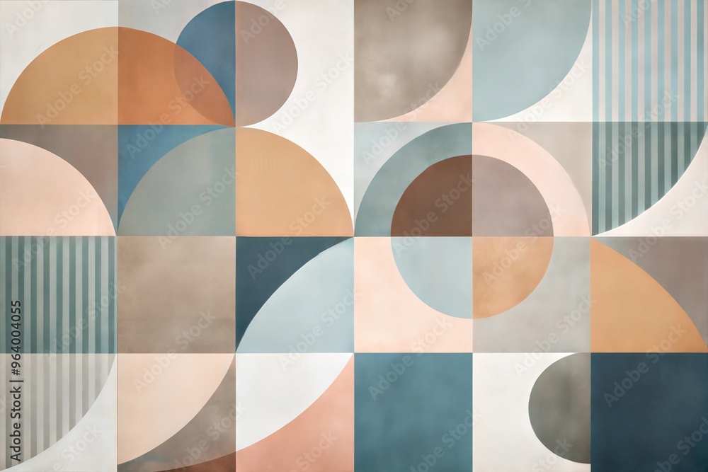 Wall mural colorful geometric abstract art with circles and squares in pastel tones on canvas