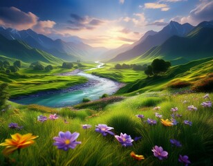 landscape with lake and mountains