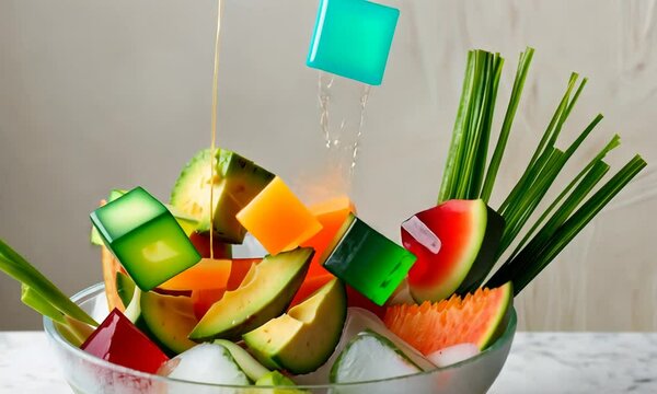 Vibrant Jelly and Fruits: Avocado, Papaya, and Cendol in Sweetened Mixed Ice