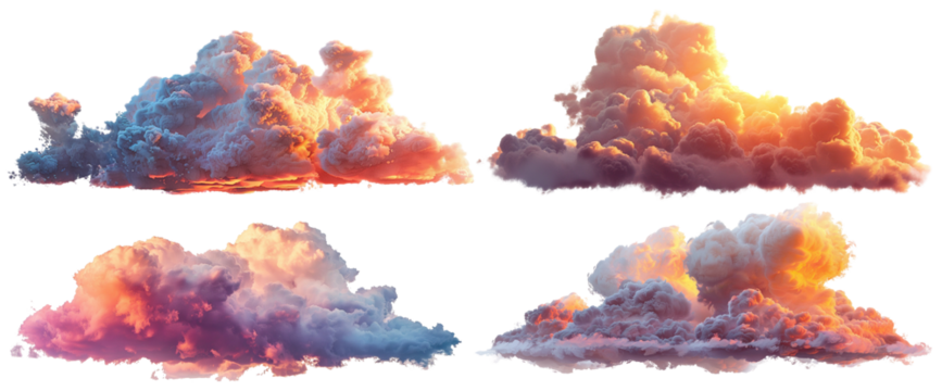 Set of picturesque sunset clouds, cut out
