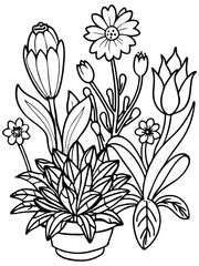 relaxation flower coloring pages for kids and adults. flower outline draw generated by Ai