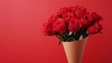Red rose on brown paper wrap bouquet eco friendly package solid background